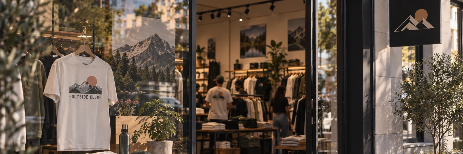 Deux mannequins portant des sweats à capuche floqués du logo d’une marque.