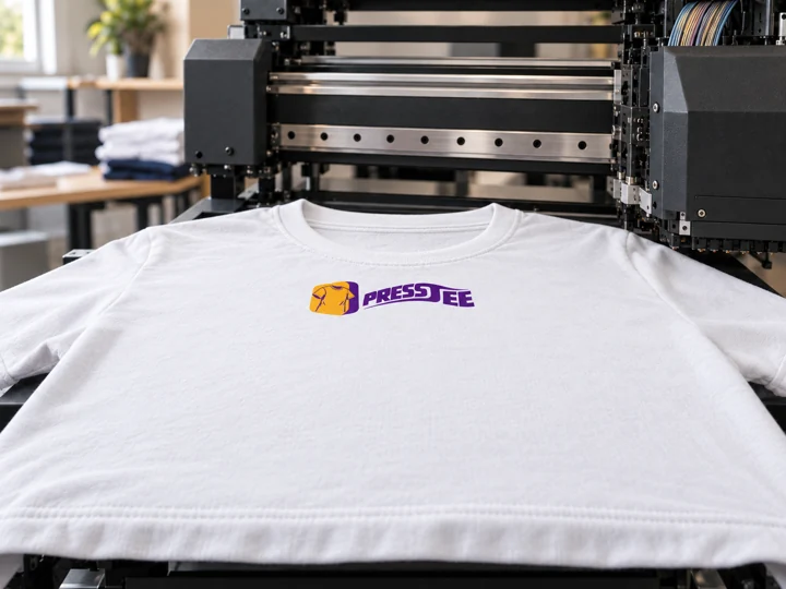 Impression directe du logo horizontal Presstee sur le coton