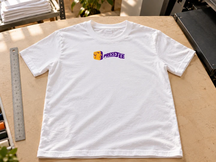 Détail du logo horizontal Presstee imprimé sur coton